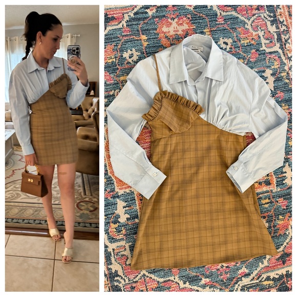 Act N°1 Plaid asymmetric combination mixed media mini dress. Made in Italy. - Picture 3 of 7